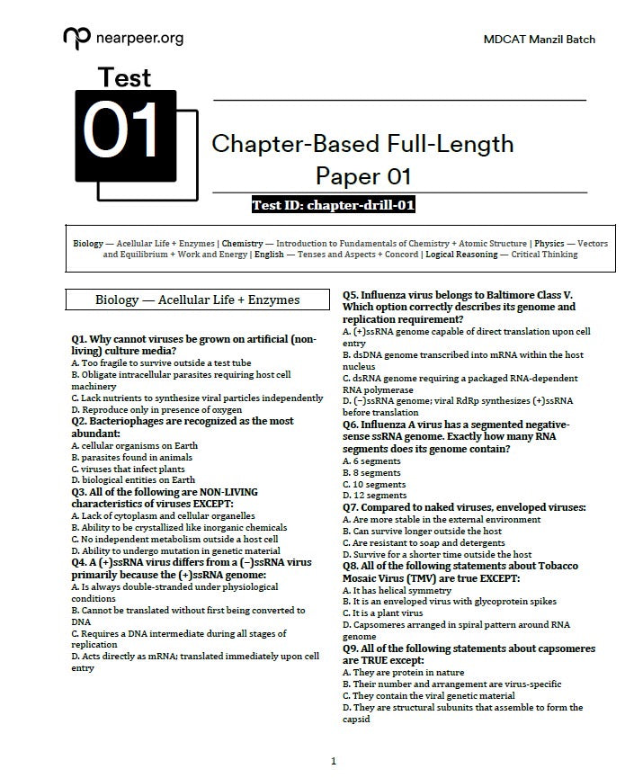 MDCAT Manzil Test Session Book