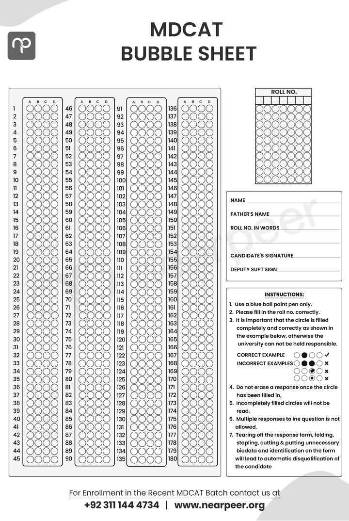 MDCAT Bubble Sheet Booklet