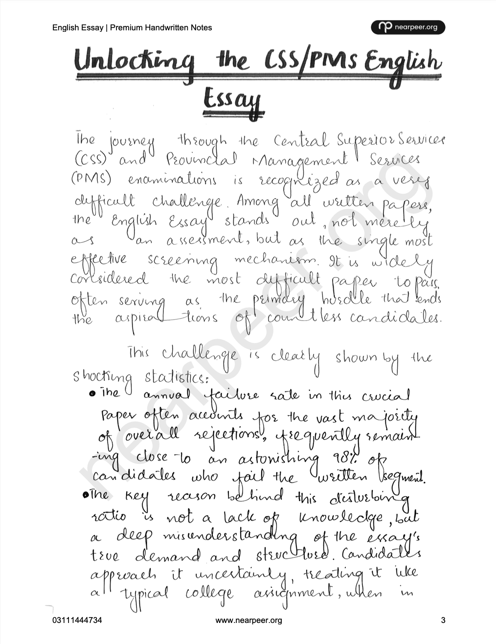 CSS PMS English Essay Premium Handwritten notes by Abrar Ahmad Butt