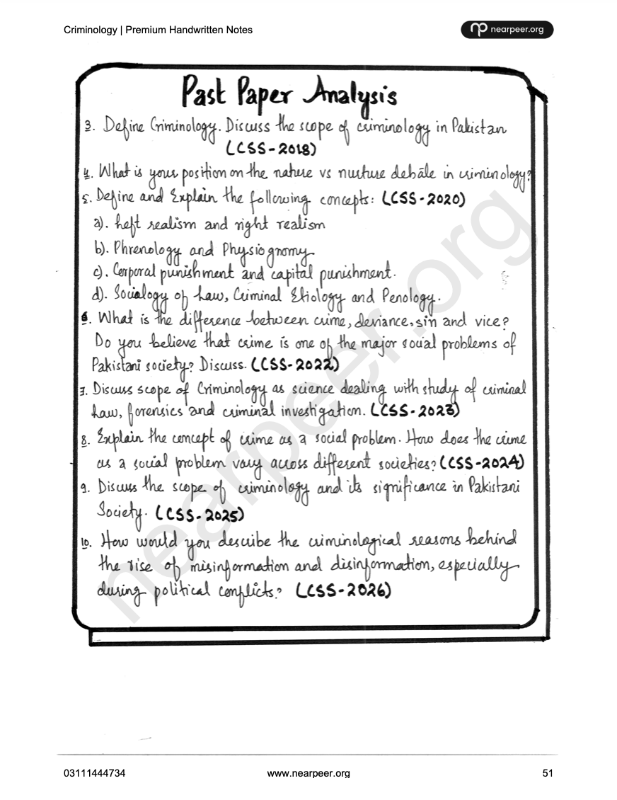 CSS Criminology Premium Handwritten Notes by Hassnain Arshad