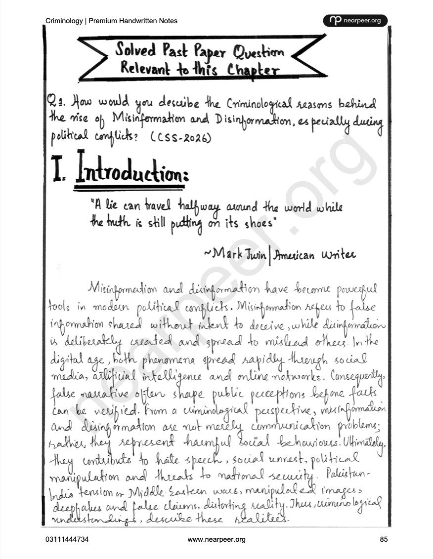 CSS Criminology Premium Handwritten Notes by Hassnain Arshad